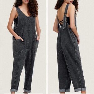 Women's Black Denim Overalls